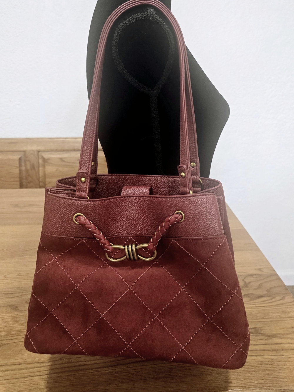 NEW Crossi NY Wine Red Shoulder Bag with Braided Gold Accent